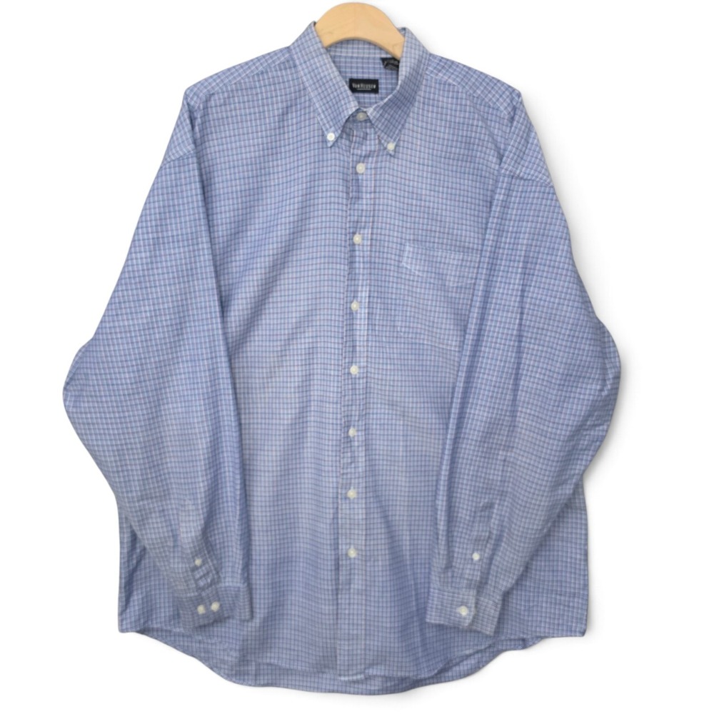 Van Heusen Dress Shirt Mens 2XLT Blue Check Button Down Long Sleeve Big & Tall